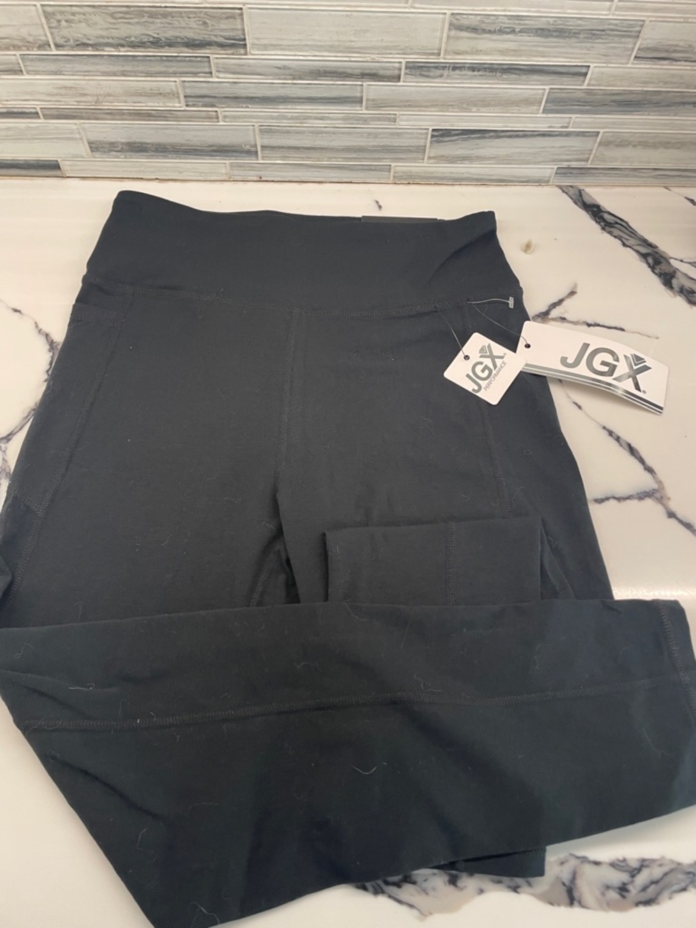 JGX High-Waist Black Leggings with Side Pocket 90% cotton 10% Spandex